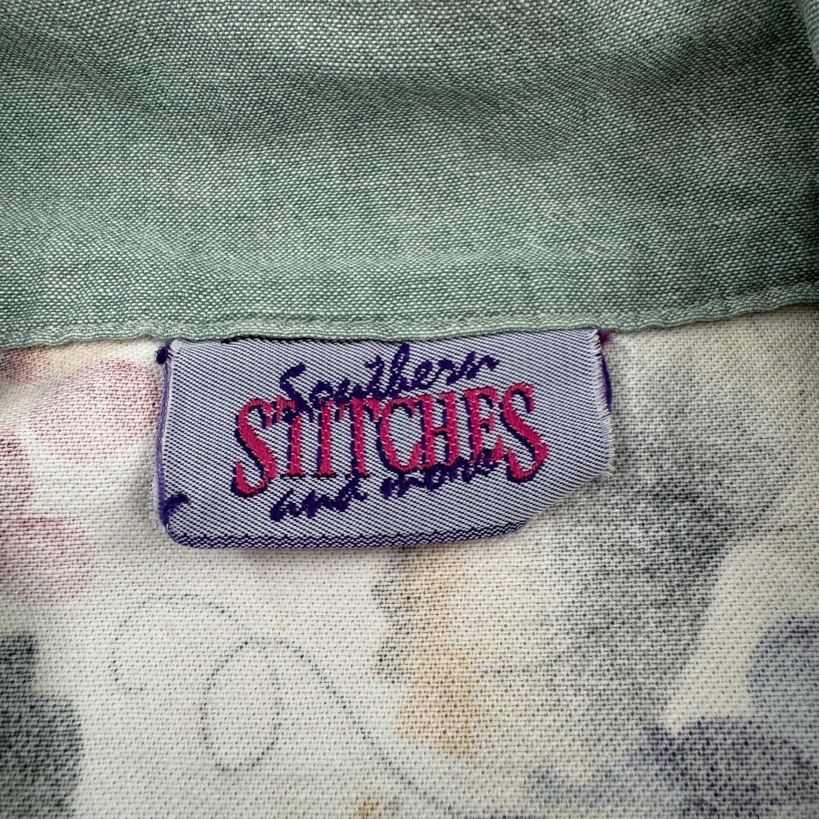 Southern Stitches Vintage Grape Floral Applique Zip Jacket Sage Green Large