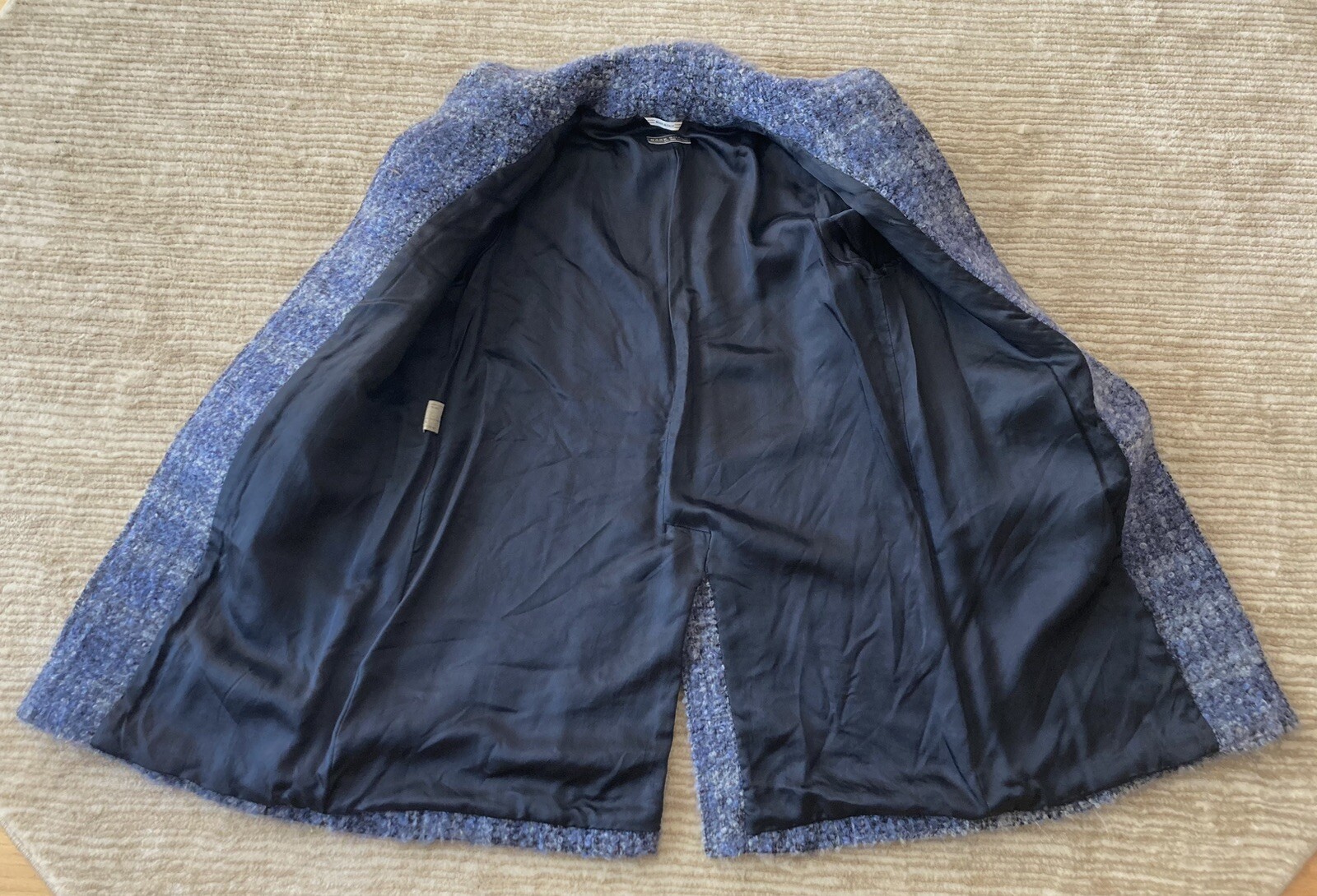 Vintage Mark Shale Women’s Blue Bouclé Wool Blend Long Coat Size 12 Italy