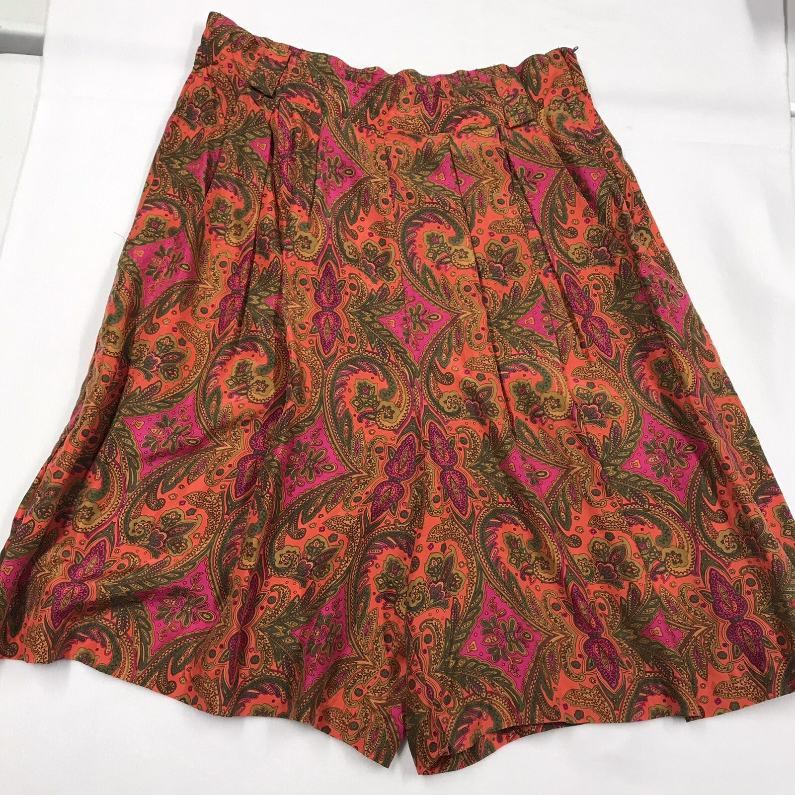 VTG Casual Corner Culotte L Silk Paisley Orange Palazzo 90s Granny Cottage Core