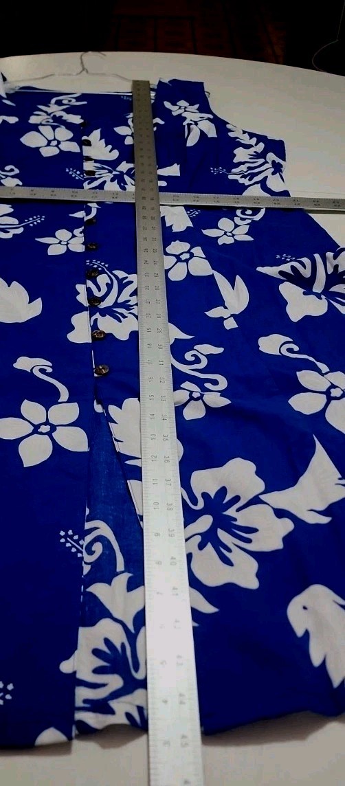 Tiki Palm Hawaiian XXL Blue White Kaftan Cottage Beach Button Up NWT NOS VTG