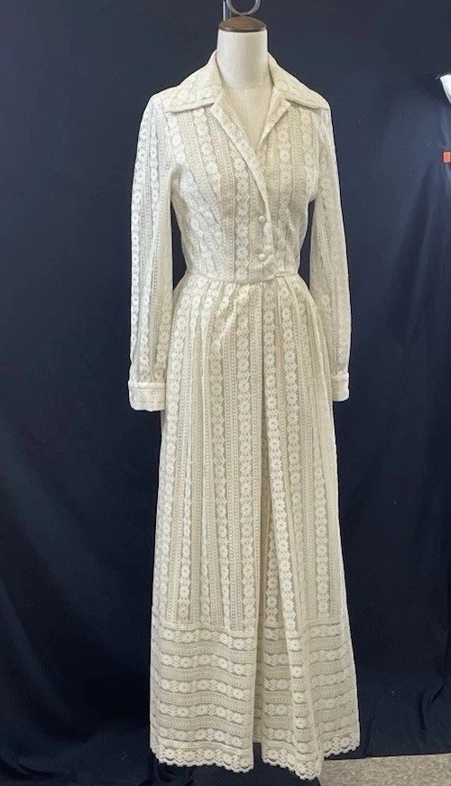 Vintage / Antique Maxi Length Lace Floral Button Up Dress