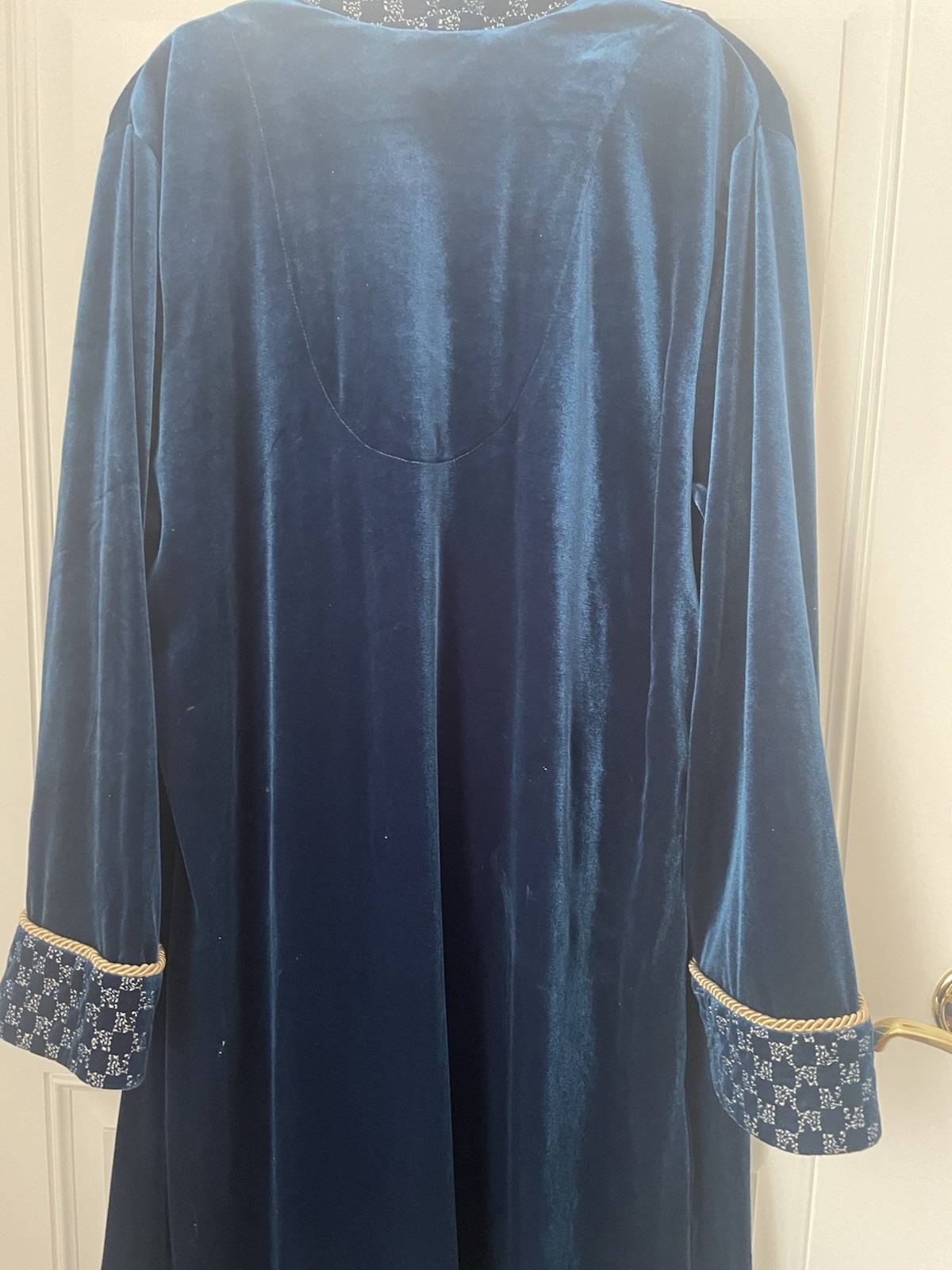 Vintage ADONNA womens Blue Velour Bathrobe 3/4 zipper Sz Med