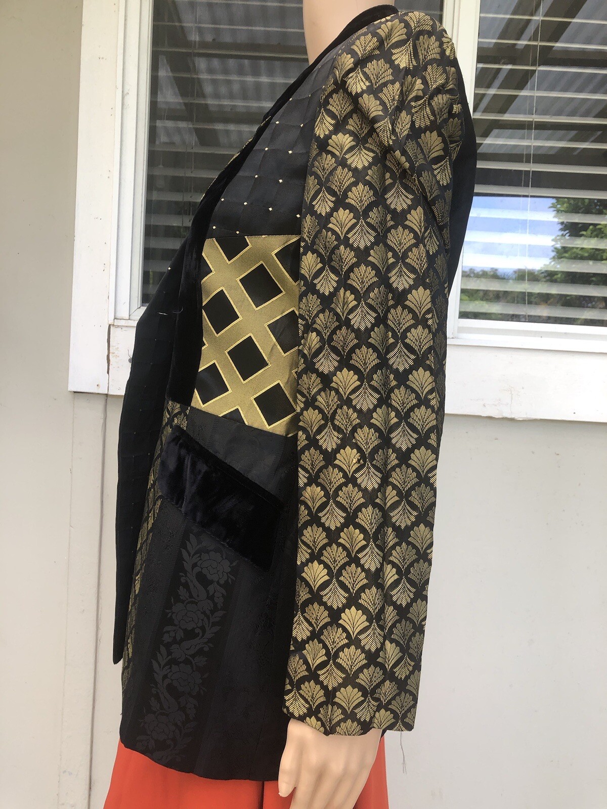 Vtg 80s Stanley Blacker For Gantos Black Gold Statement Cocktail Jacket S