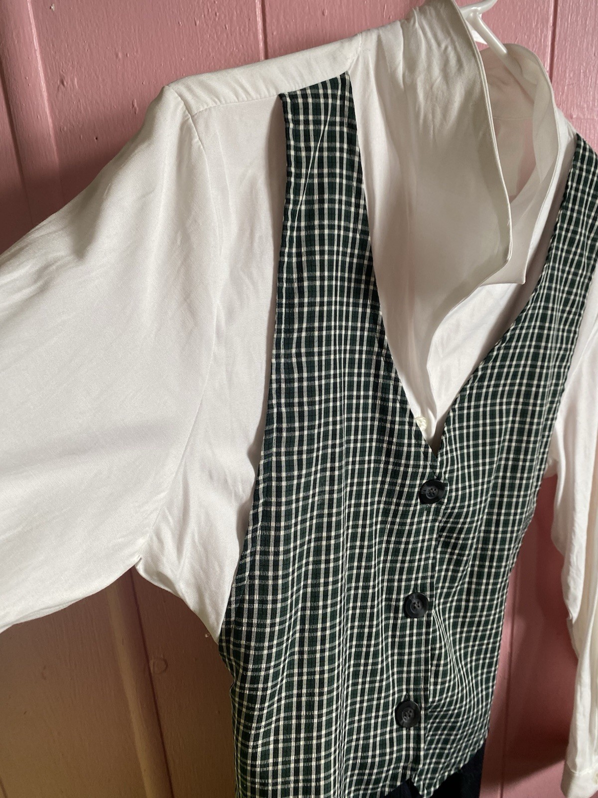80s 90s Career Wear Shirt Dress With Plaid Vest All One Piece Caroline Wells Col