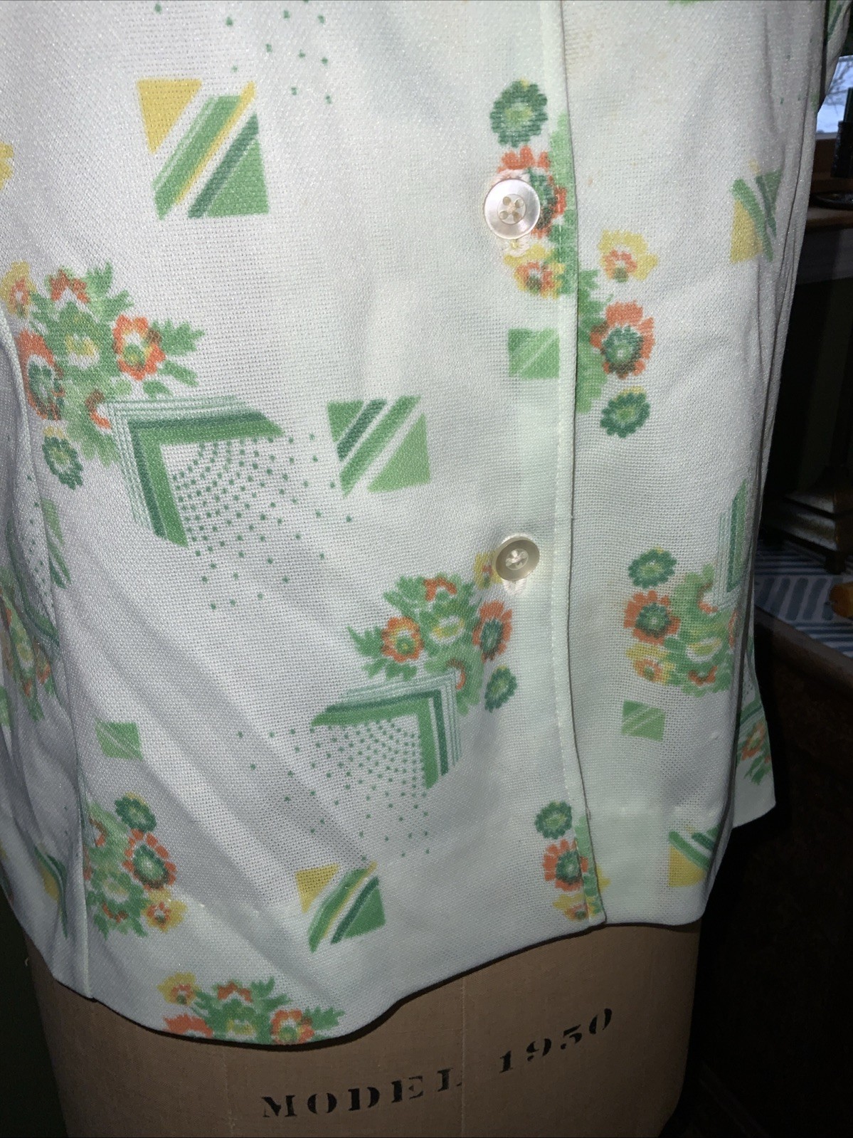 Vintage 50s Style Women’s Collar Button Up Shirt Homemade Light Green Sz 12