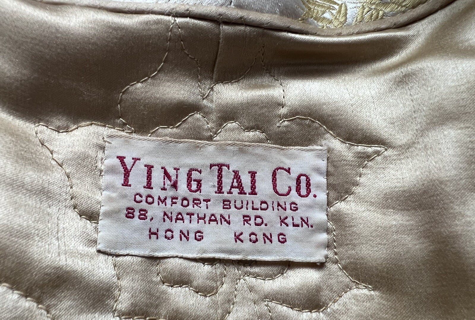 1950s Custom Sewn SATIN Ivory Swing Coat Embroidered Lining HONG KONG SZ M-L