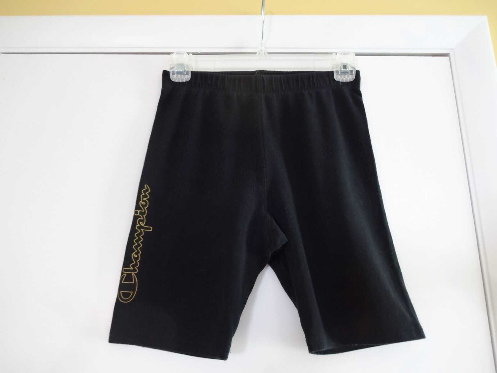 Vtg Womens CHAMPION BIKE SHORTS Large 12-14 Black Logo Signature Spandex Lycra