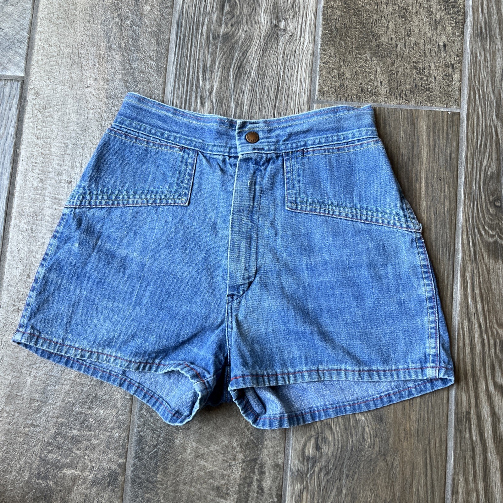 Vintage Plush Bottoms Denim Shorts Women’s XS Rainbow Stitch Talon Zip USA