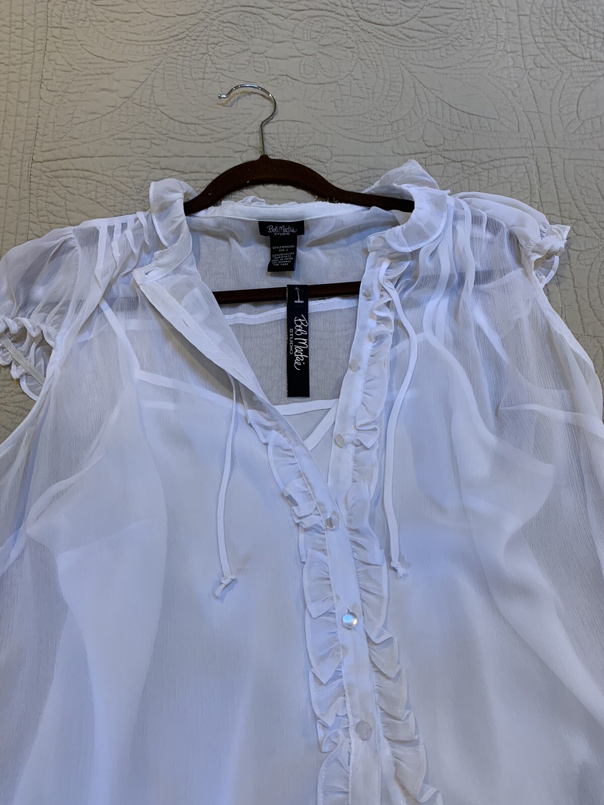 vintage new Bob Mackie Studio 2 piece White Blouse size L