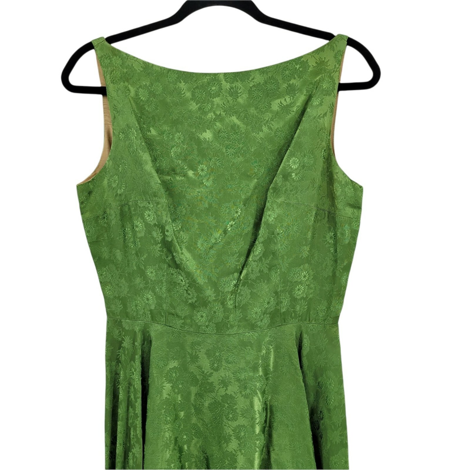 50’s Jay Herbert Dress S Midi Fit & Flare Avocado Boat Neck Scoop Open Back