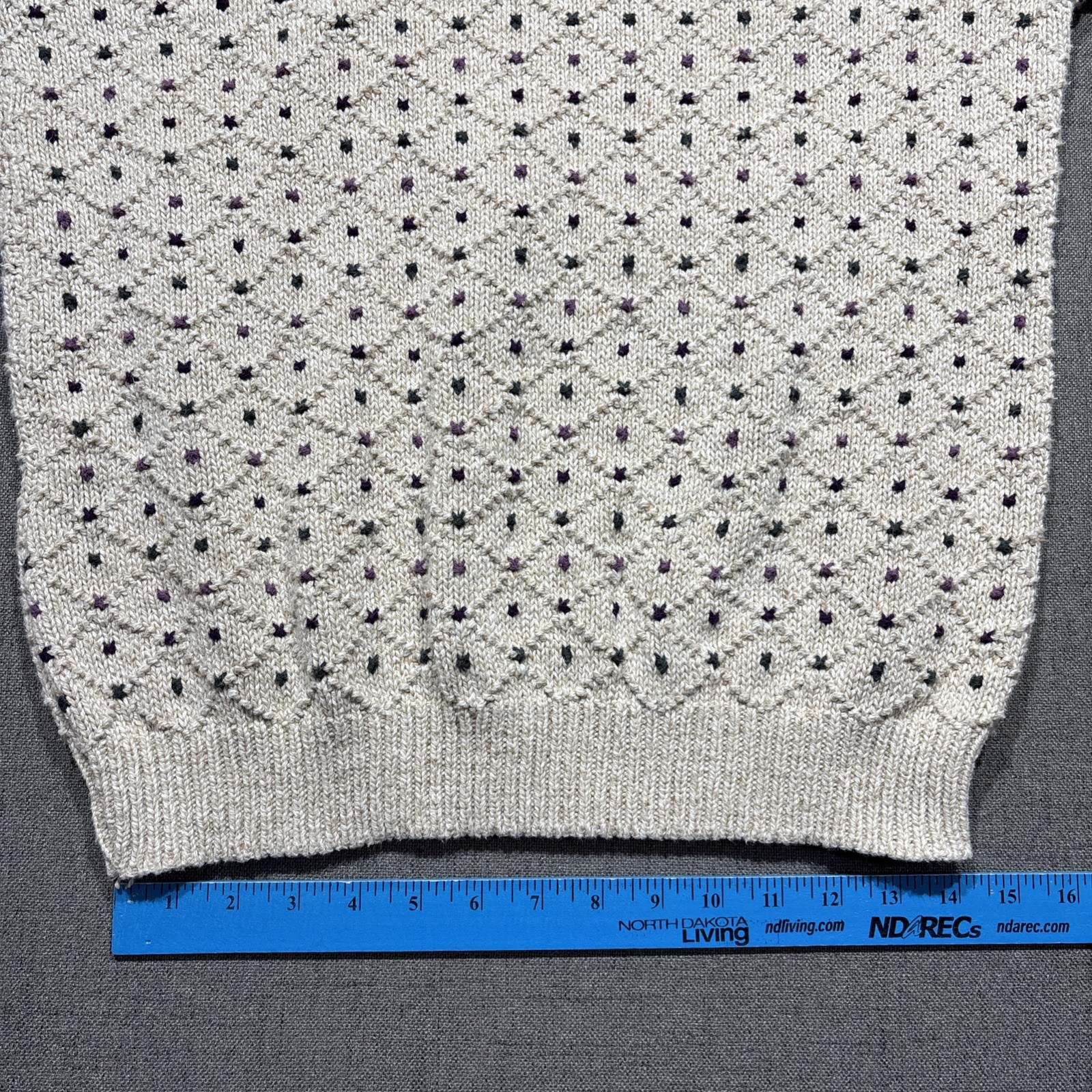 Vtg Northern Reflections Sweater Large Cream Button V-Neck Geometric Earthy USA