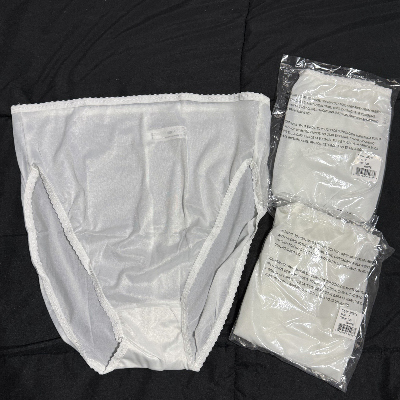 3 Pair Vintage Bali 26211 White Nylon Satin High Cut Bikini Panty Size 7 New
