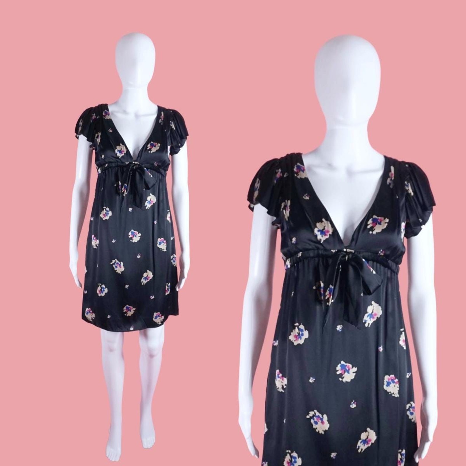 Y2K BETSEY JOHNSON Silk Empire Waist. ASO TWILIGHT Floral Print Dress. XS. As Is