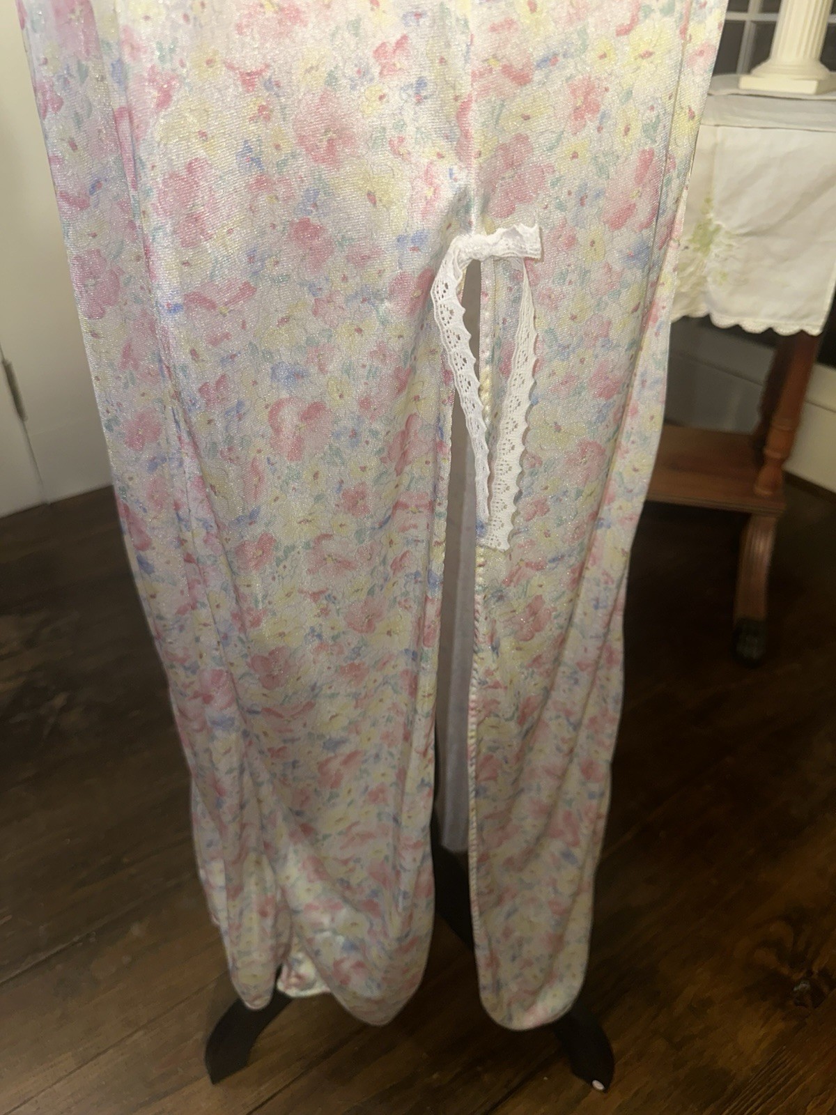 Vintage 80s Pastel Floral Maxi Nightgown Size Medium Retro Cottagecore Lingerie