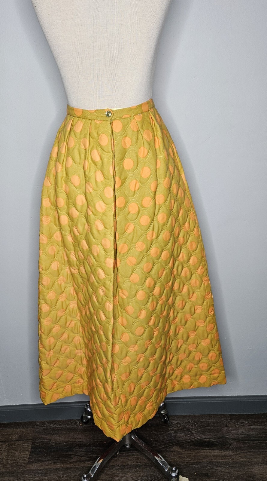 VTG 1970s Alex Colman California Vintage Chartreuse Quilted Maxi Skirt Medium