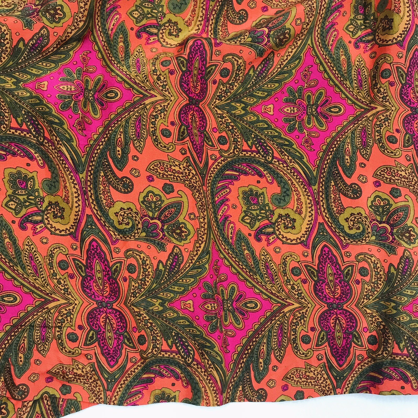 VTG Casual Corner Culotte L Silk Paisley Orange Palazzo 90s Granny Cottage Core