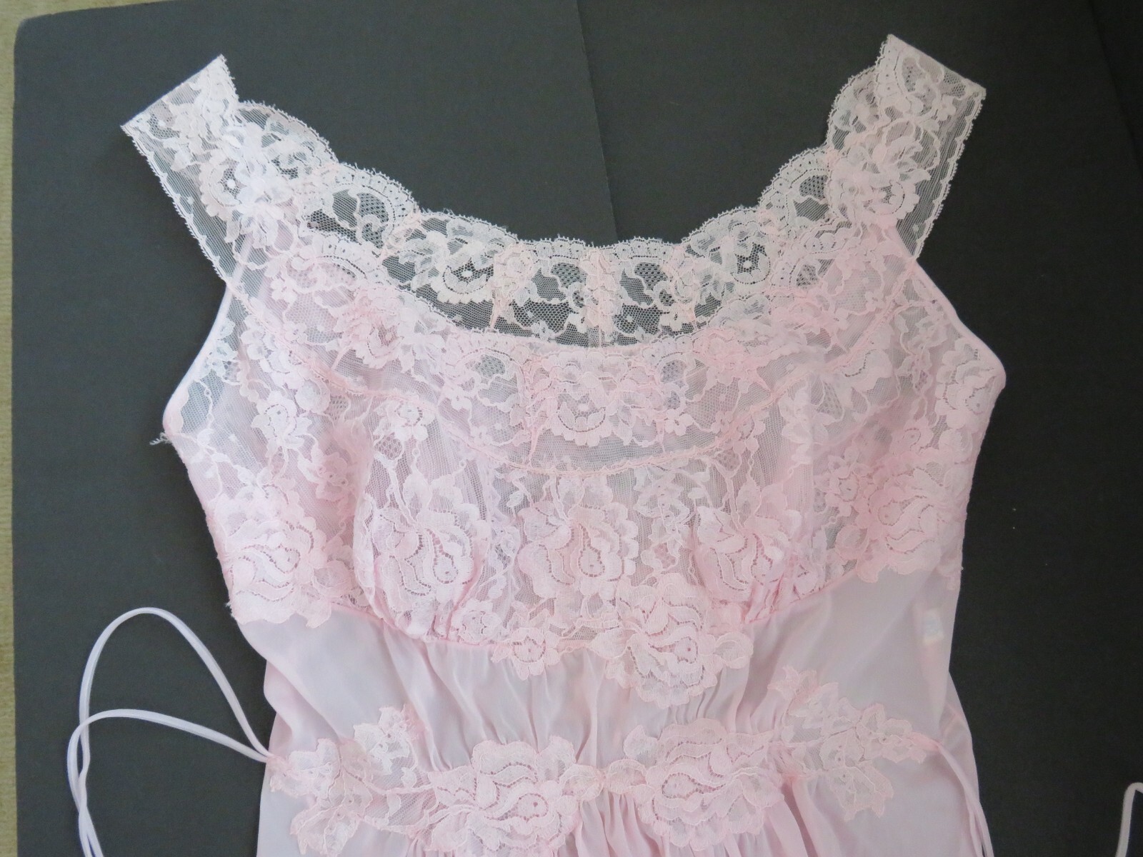 Size 34 Long Sheer Light Pink Nightgown by Vanity Fair – Sexy Lace Bust Flowing