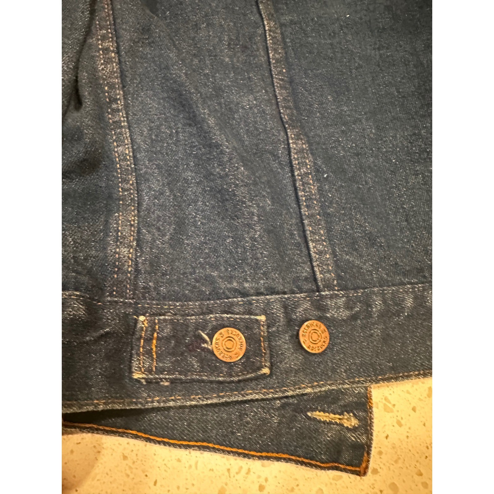 Vintage 1970s Sears Roebucks Denim Trucker Jacket USA Dark Wash Size 18 read