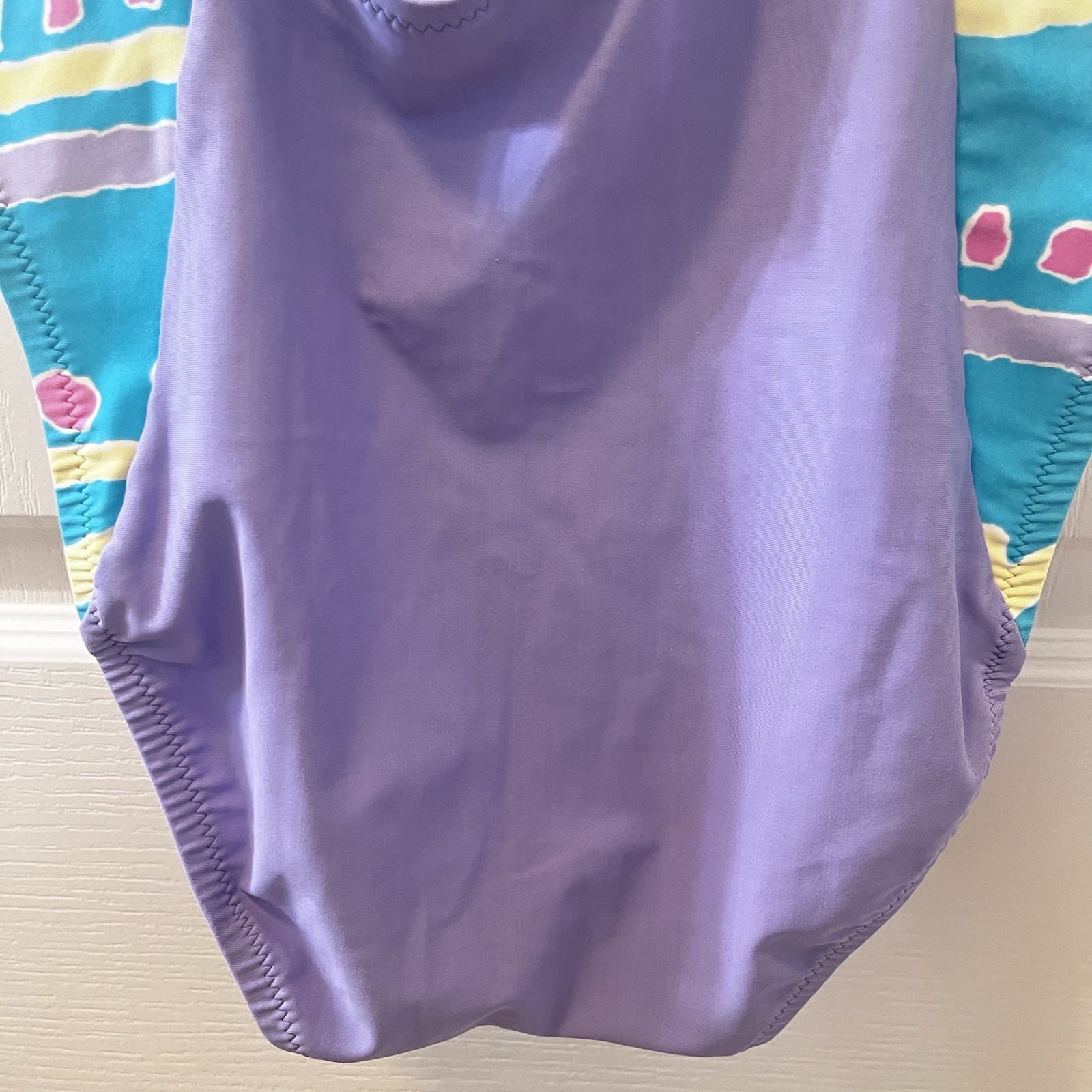 Vintage JAG One Piece Swimsuit Aqua Purple Pastel Abstract High Cut 80s Size 10