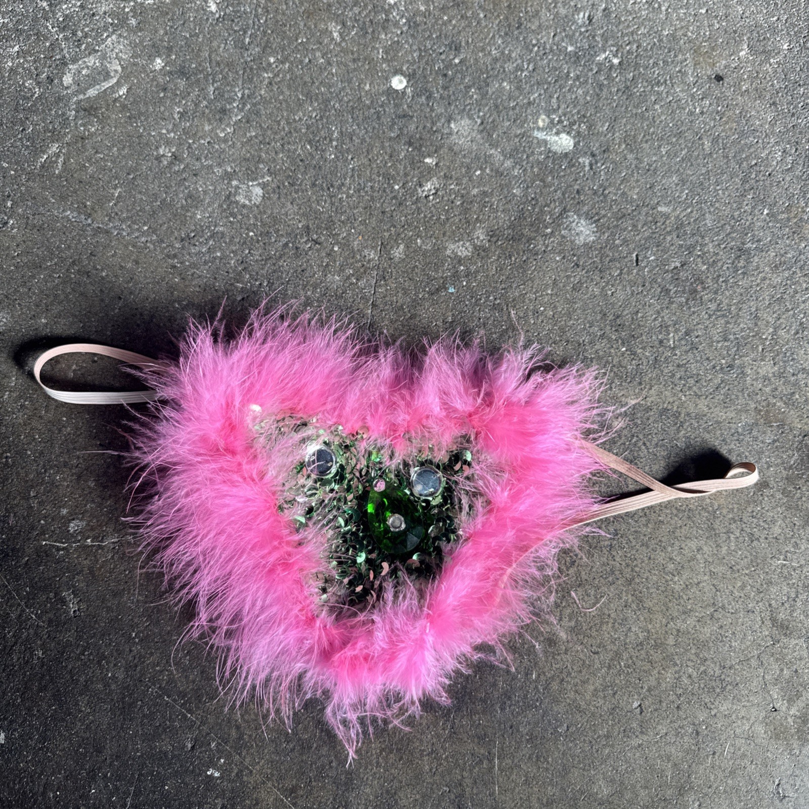 Vintage 1960s Pink Feather, Green Sequin Showgirl Burlesque Costume Bottoms