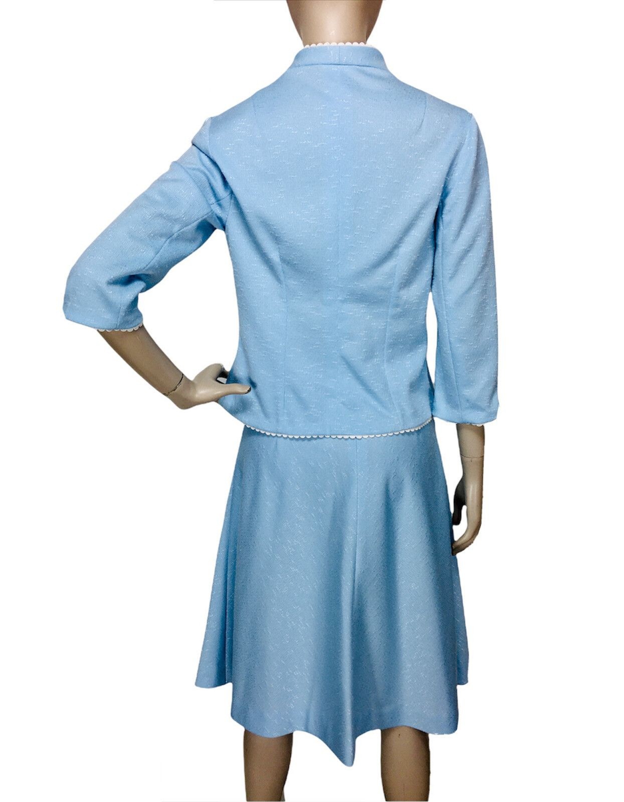 Vintage 60s Blue Rick-Rack Trim Jacket and A-Line Skirt Suit Set XS/S/M