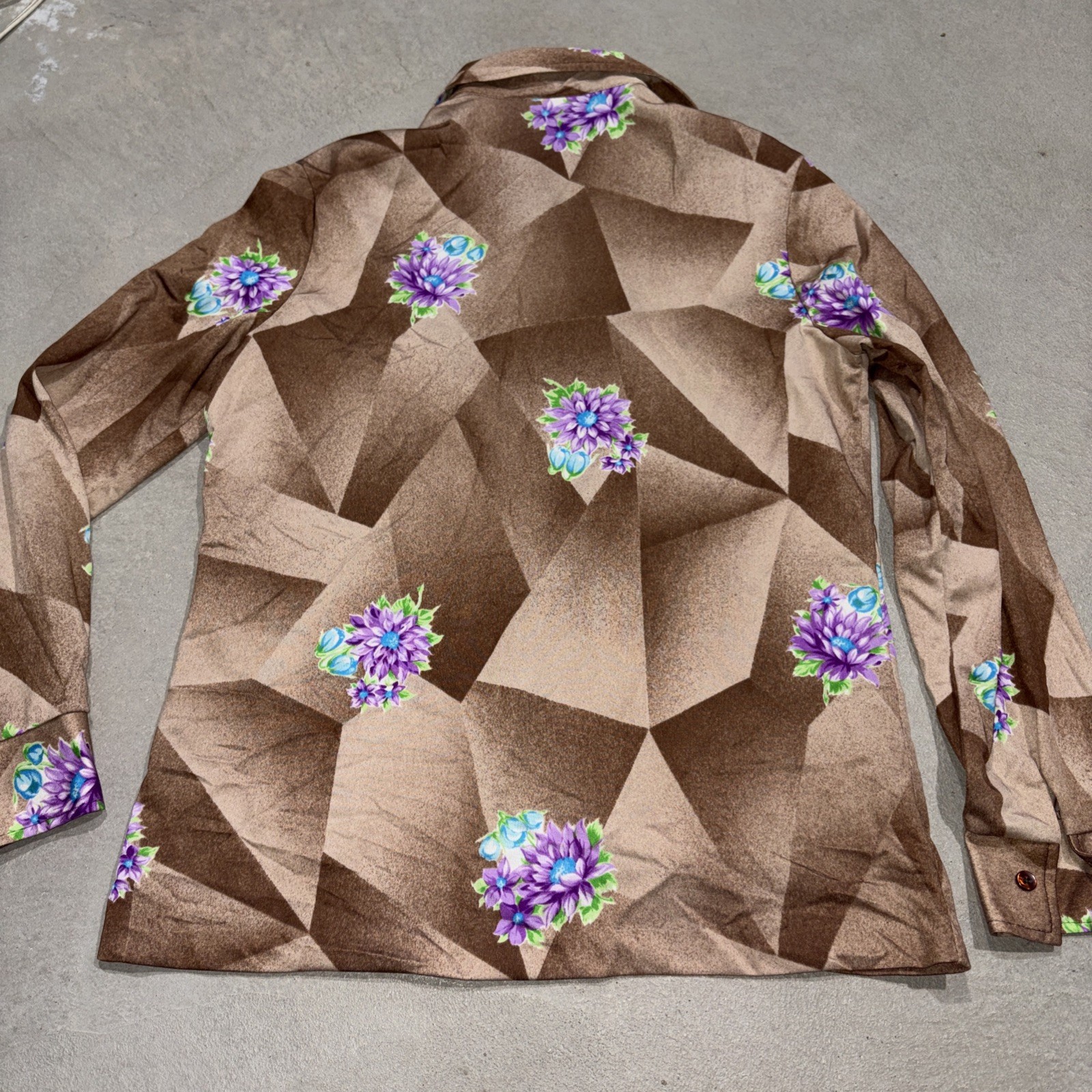 Vintage 70s Pykettes Women’s Geometric Floral Print button Long Sleeve Shirt
