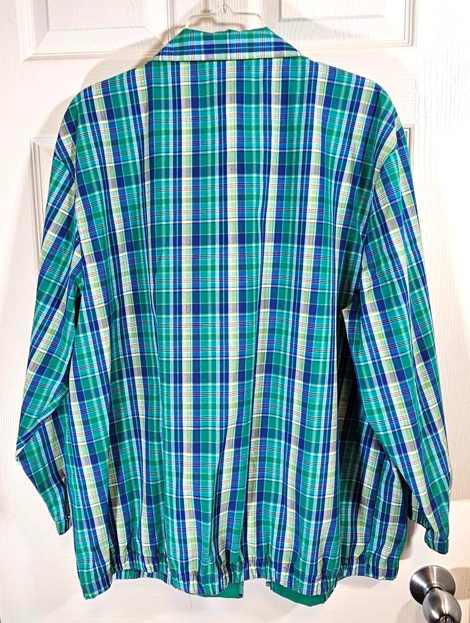Vintage BLAST 90s Jacket Windbreaker Blue Green Plaid Harrington Womens Plus 1X