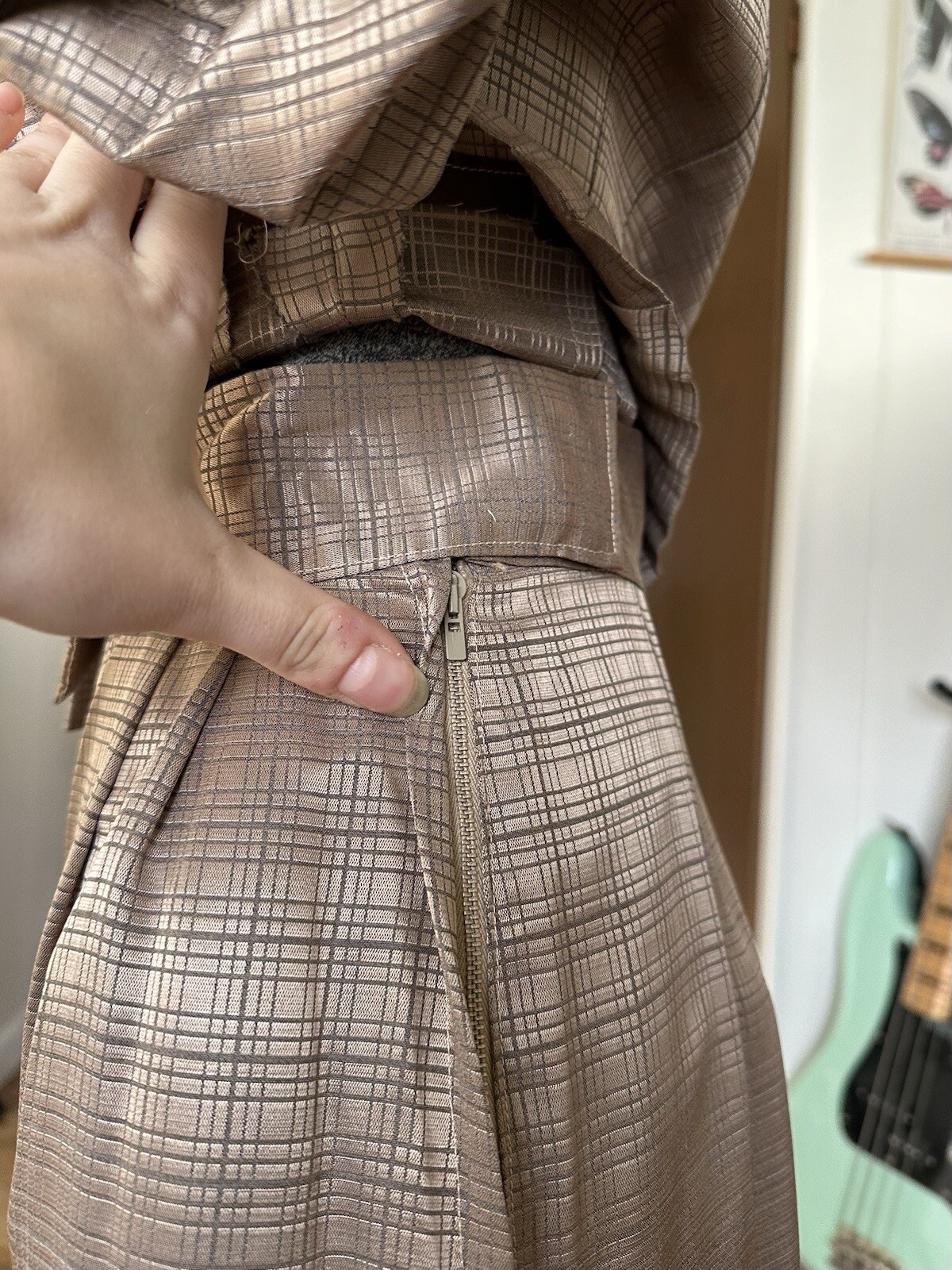 Vintage 1940s Satin 2-Piece Dress with Pencil Skirt and Peplum Top Women’s Suit