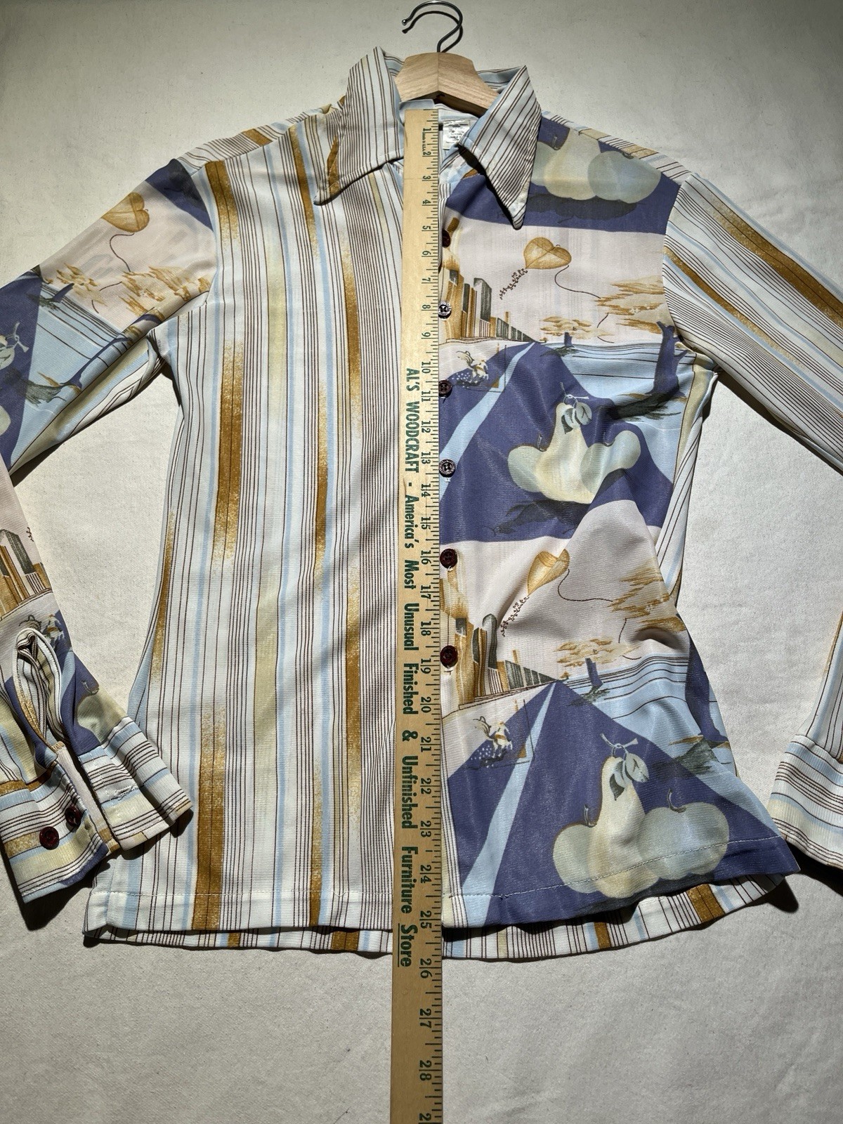 Vintage 70s Nik Nik Style Disco Blouse Top Shirt Sheer Surrealism Magritte Med
