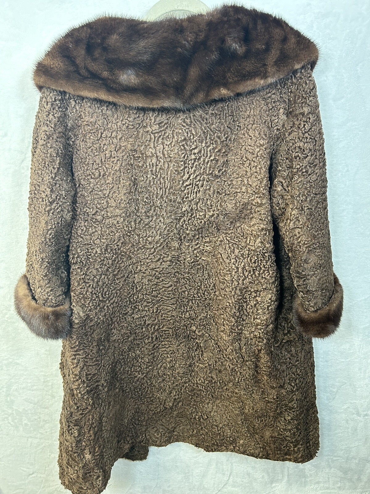Vintage 1950’s Curly Dark Brown Persian Lamb Wool Coat with Mink Collar