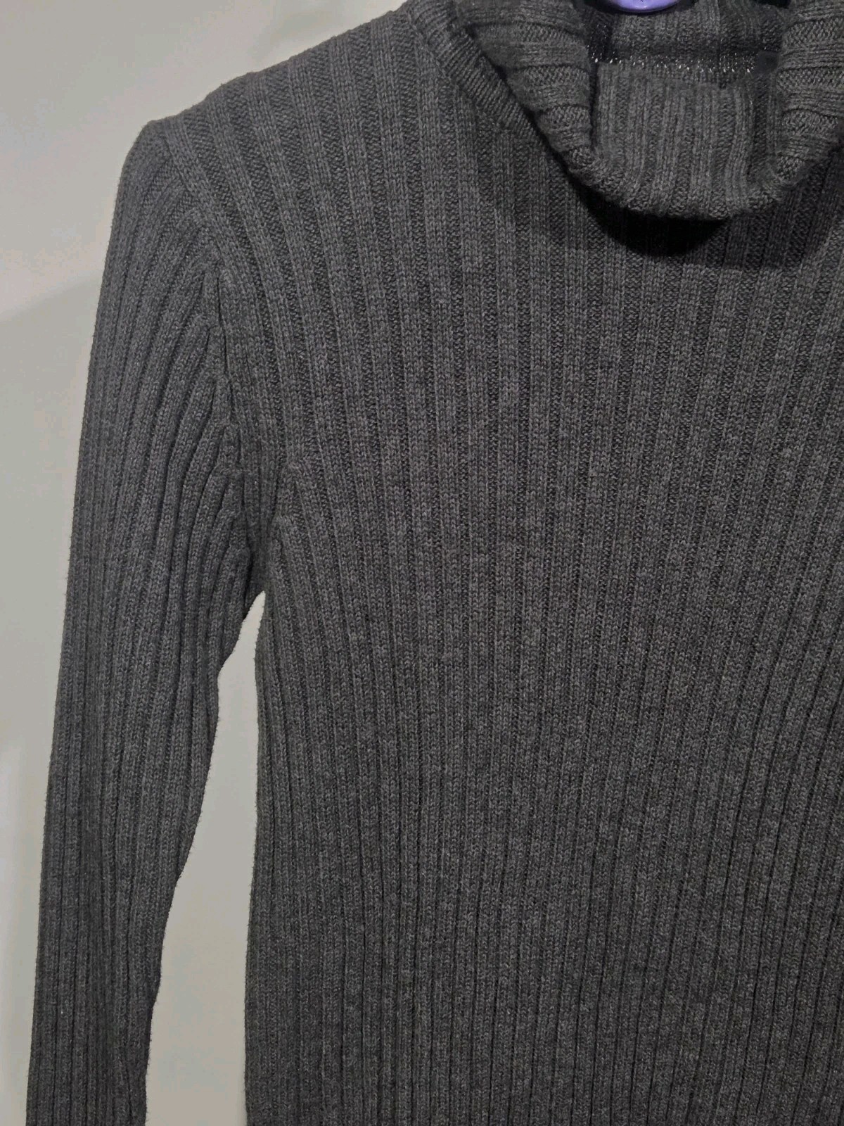 Jamie Scott Turtleneck Sweater Large Grey Womens Rib Knit 100% Cotton