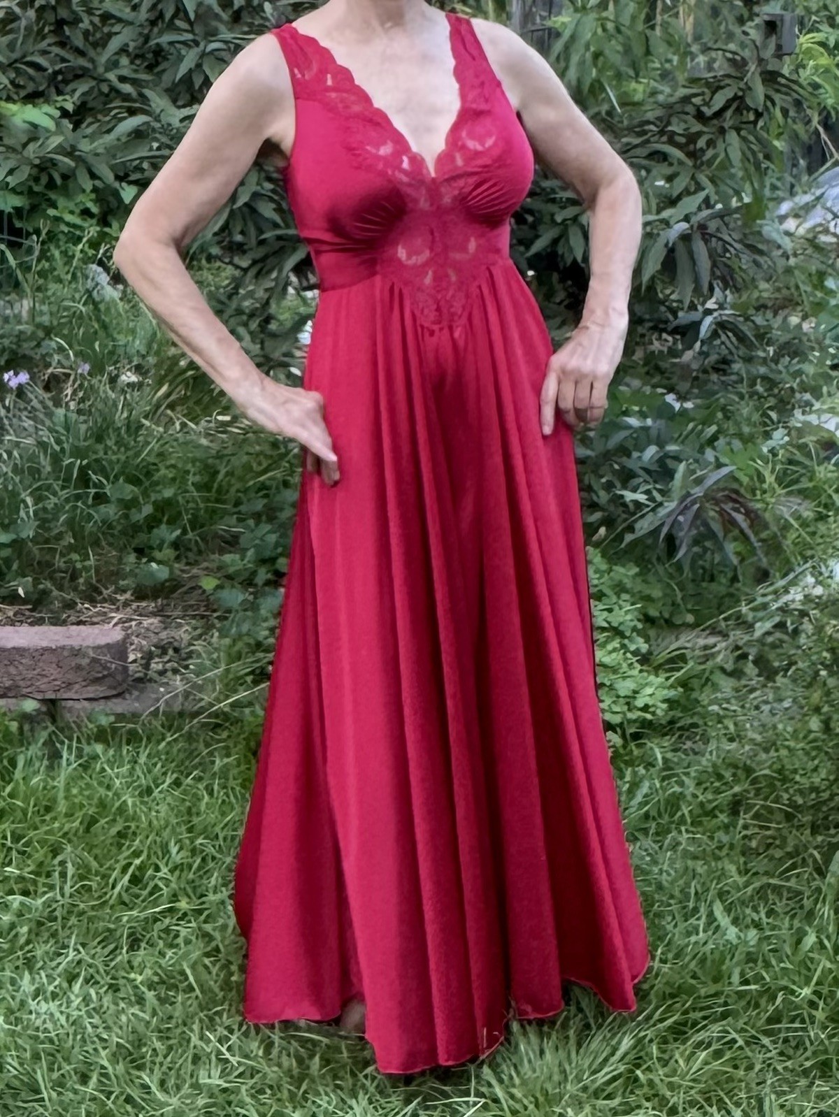 80s/90s Red Olga Sweep lingerie Gown 92280 Medium