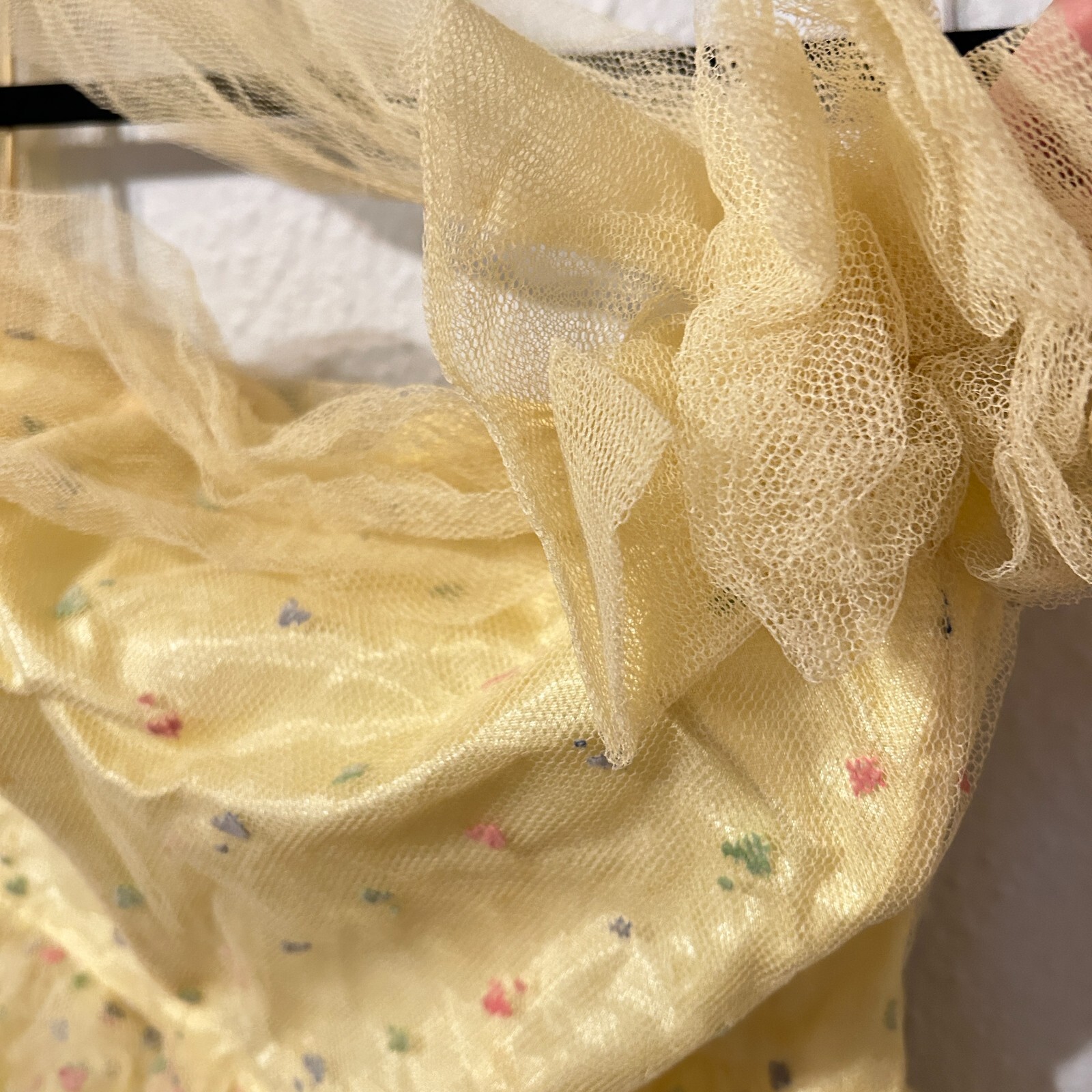 Vtg 1950’s 50s Strapless Yellow Flocked Tulle Party Prom Wedding Dress Gown