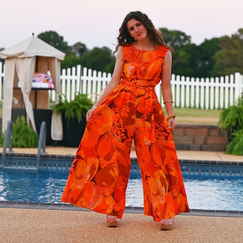 Vintage 60s Neon Psychedelic Sun Fashions of Hawaii Palazzo Jumpsuit