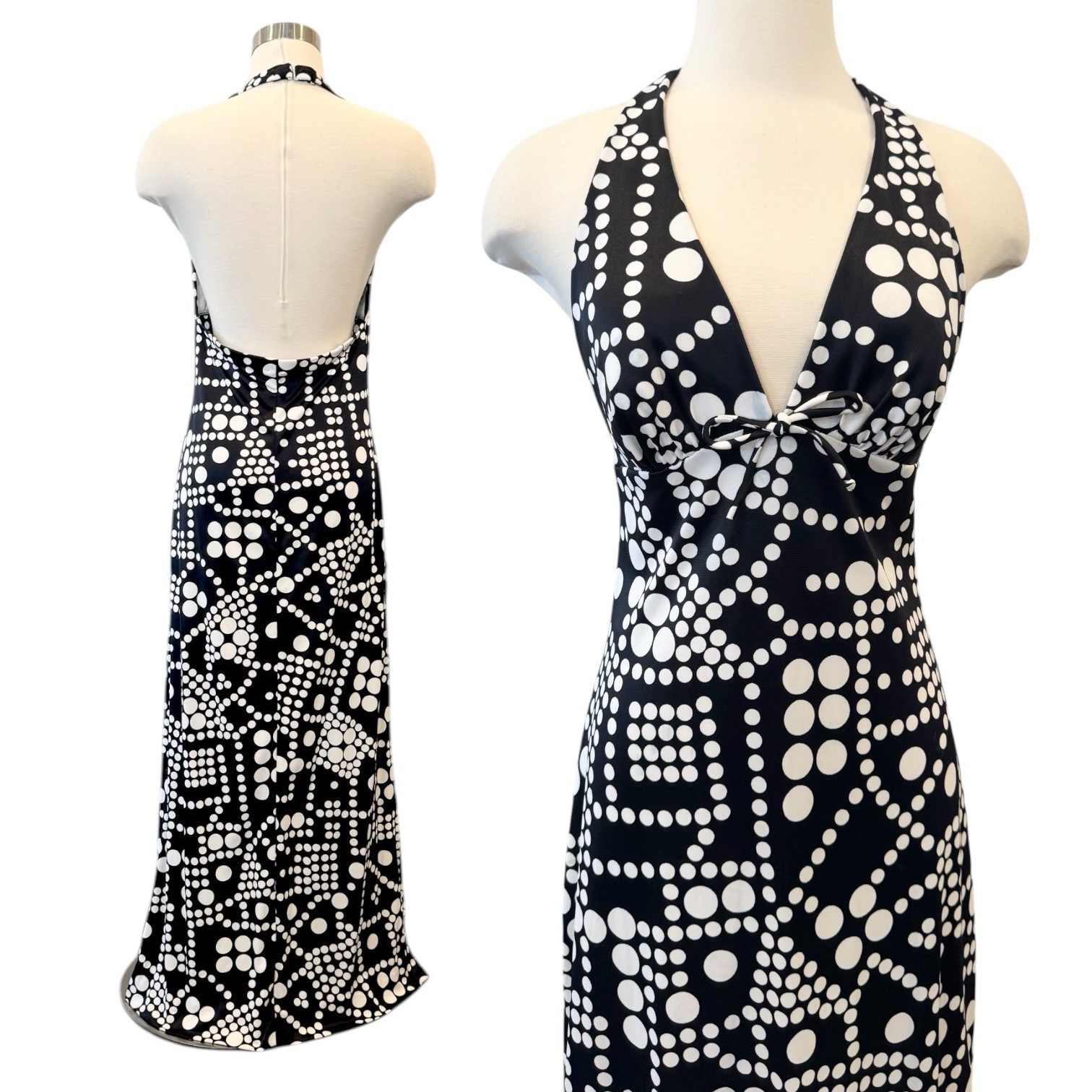 Vintage Catalina California Black White Op Art Mod Halter Swim 60s Maxi Dress