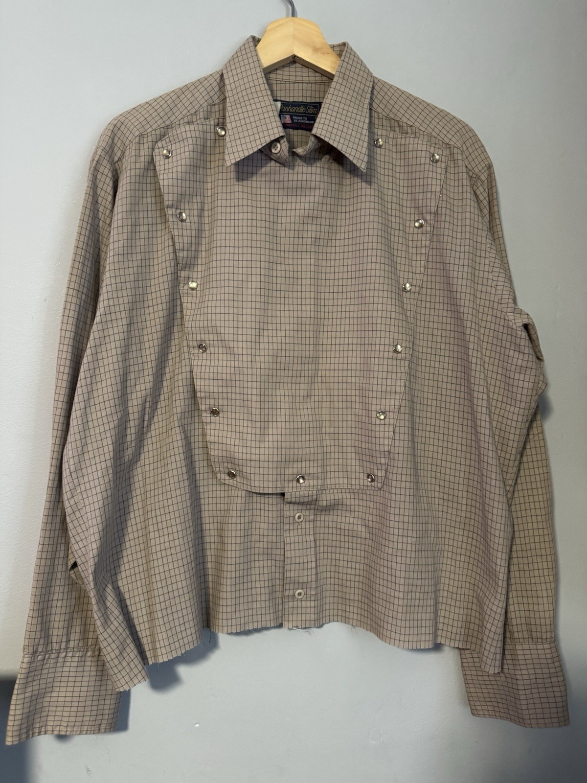 Vintage Panhandle Slim Western Snap Shirt Womens 6 Cropped Plaid Bib 80s USA