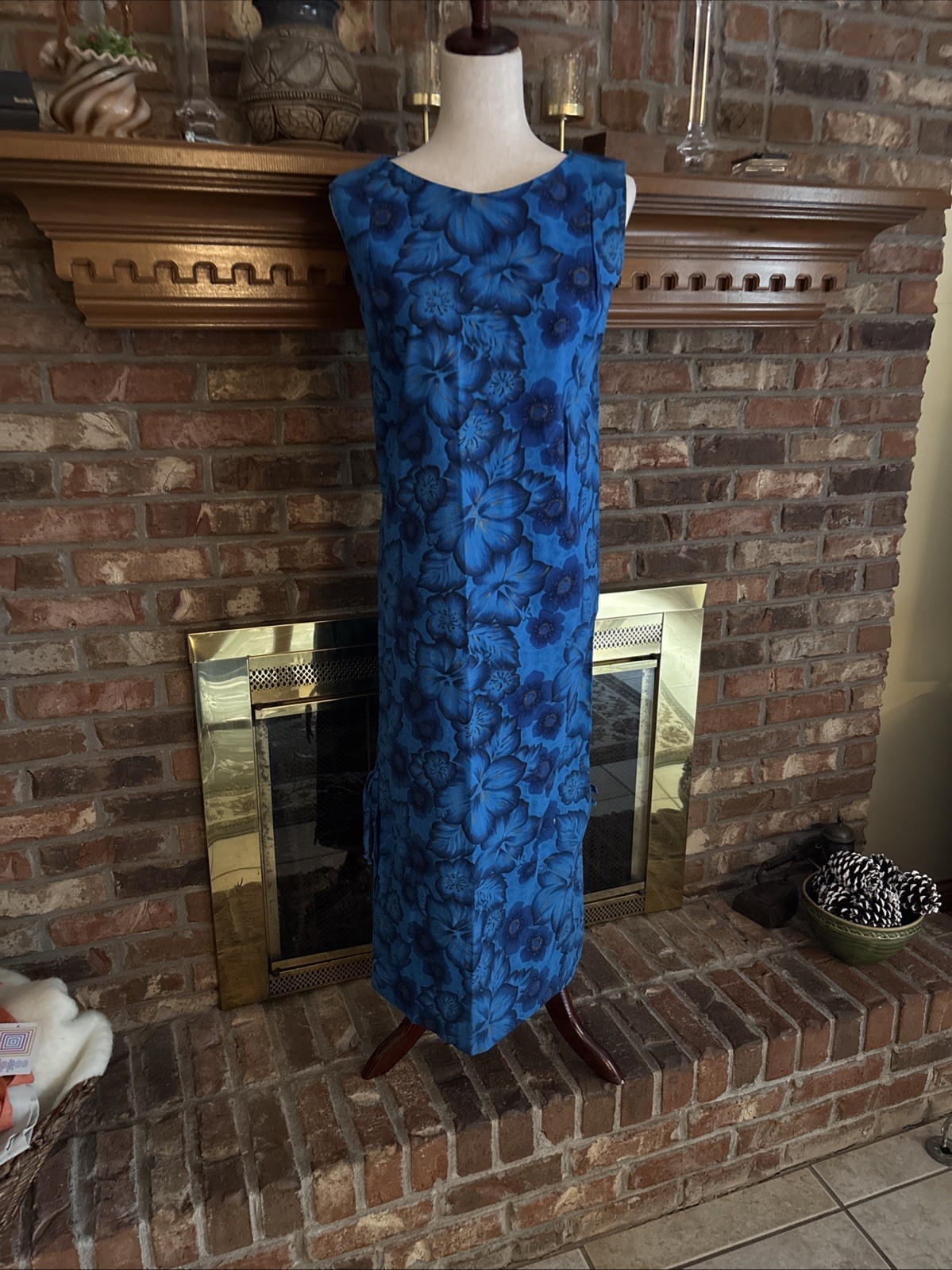 Vintage Charmode Sears & Roebuck Blue Sleeveless Cotton Dress Long Size S/M