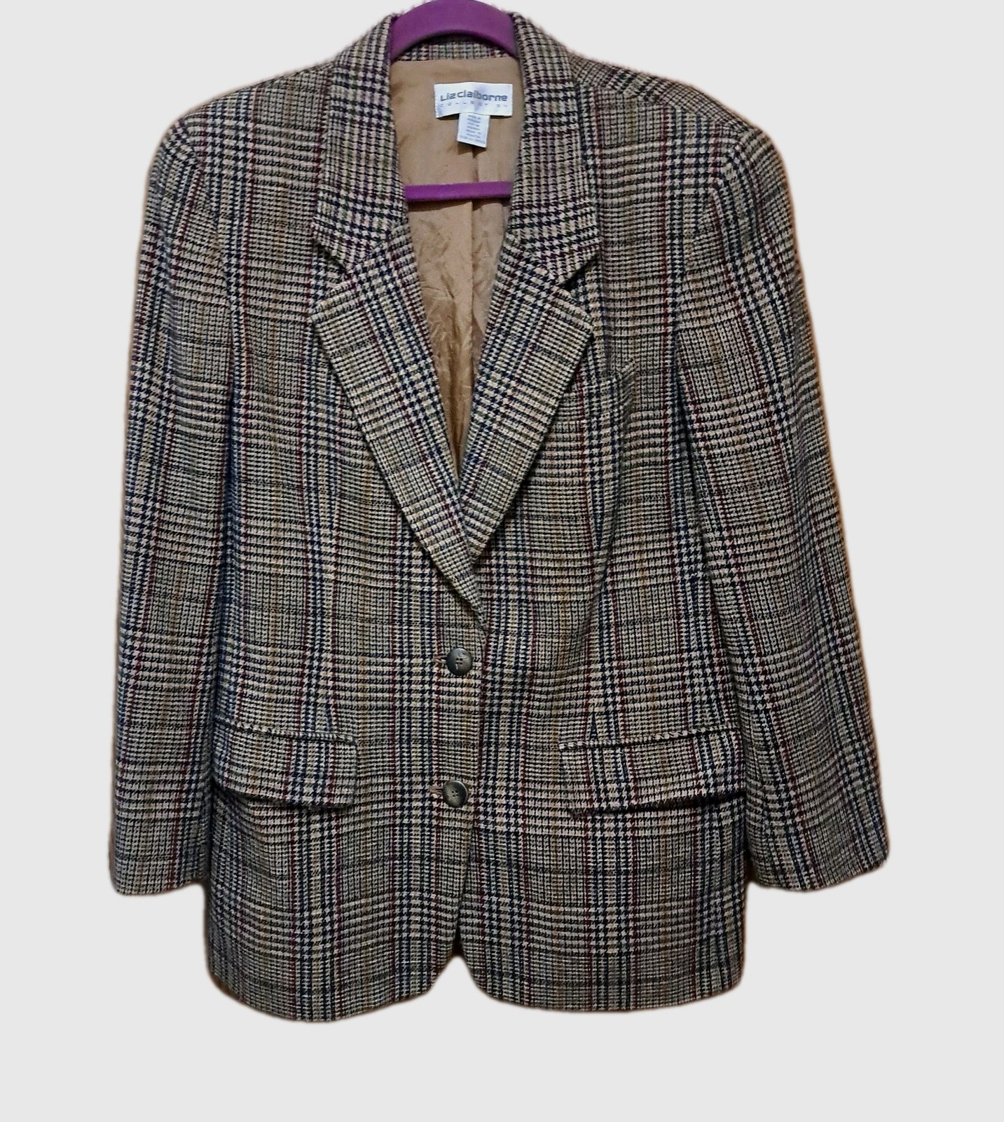 Vtg. 80’s/Liz CLaiborne Collection Plaid Tweedy Wool Blazer SZ 12
