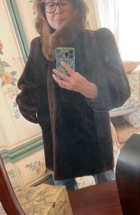 Vintage Stylish 1940s Genuine Sheared Lamb Mouton Coat with Separate Mink Collar