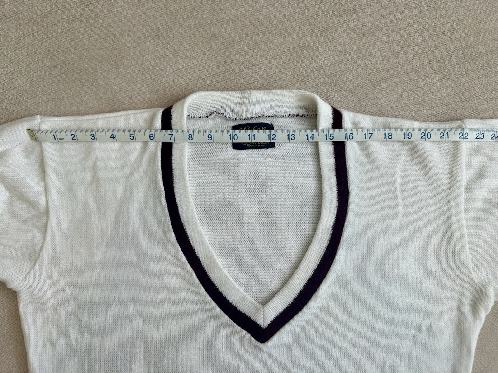 Vintage Dehen Deep V Neck Sweater School Athletic Cheer White Maroon Large EUC