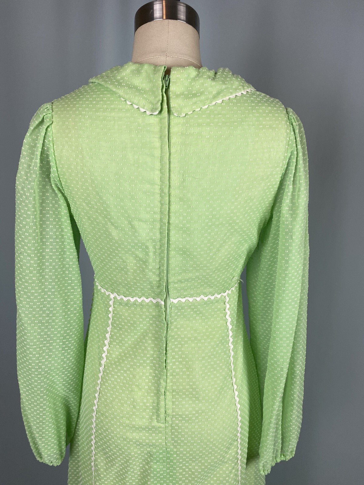 Vintage Dress CANDI JONES Size 7 lime green boho prairie maxi 60s 70s Cottage