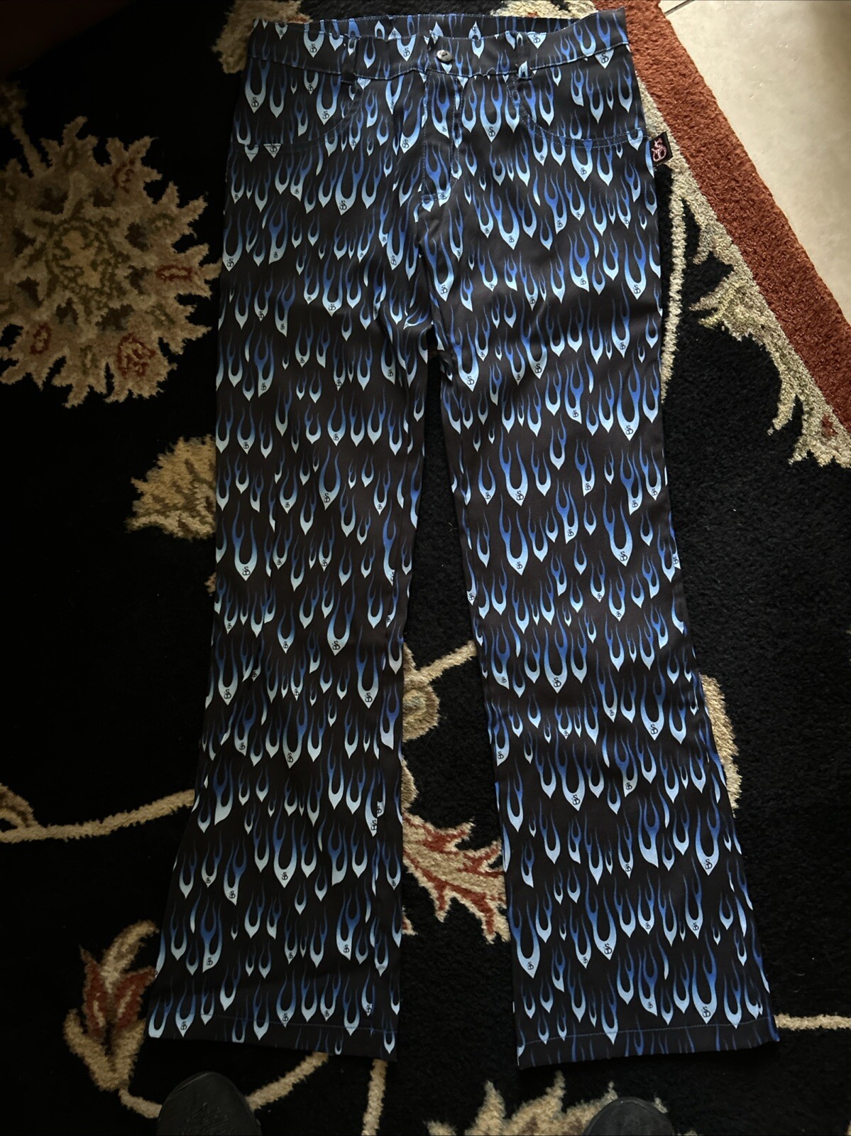 She Devil~Blue Flames Flared Pants~Hot Topic~ Vintage Late 80’s~Size 5~NWOT