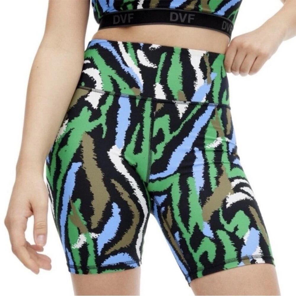 NWT Diane Von Furstenberg Women’s Green and Blue Patterned Shorts XS