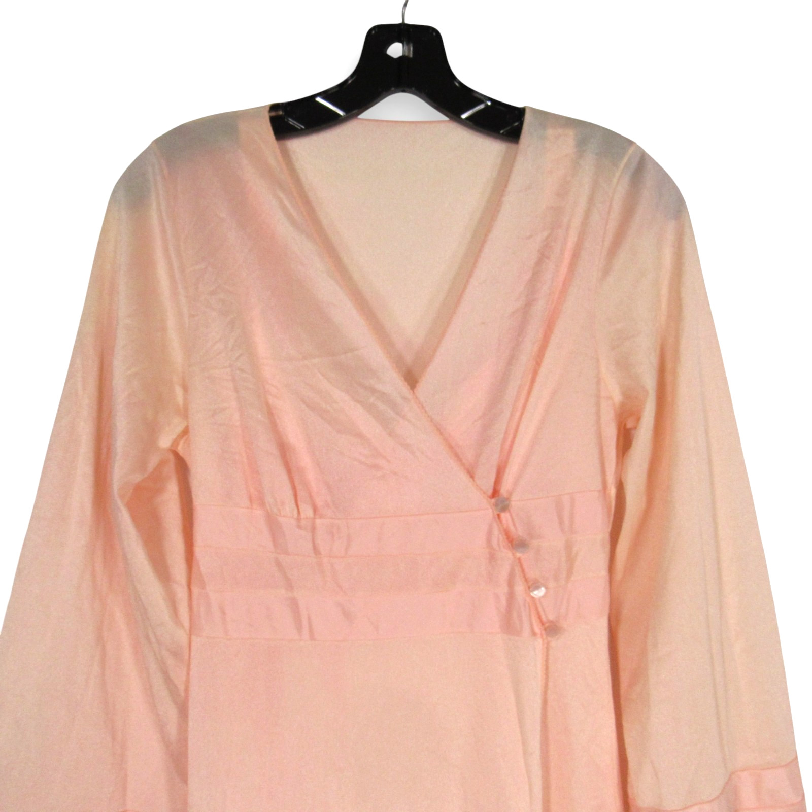 VTG MISTEE 2Pc Silky NYLON Peachy Pink PEIGNOIR Button ROBE/NIGHTGOWN SET Sz S