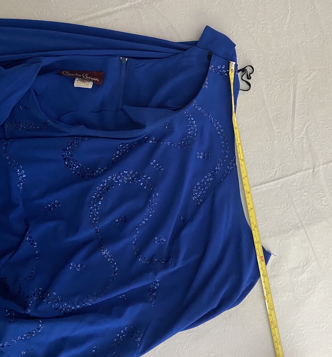Vintage 1980s Claudia Cooper Royal Blue Dolman Batwing Drop Waist Dress Size 16