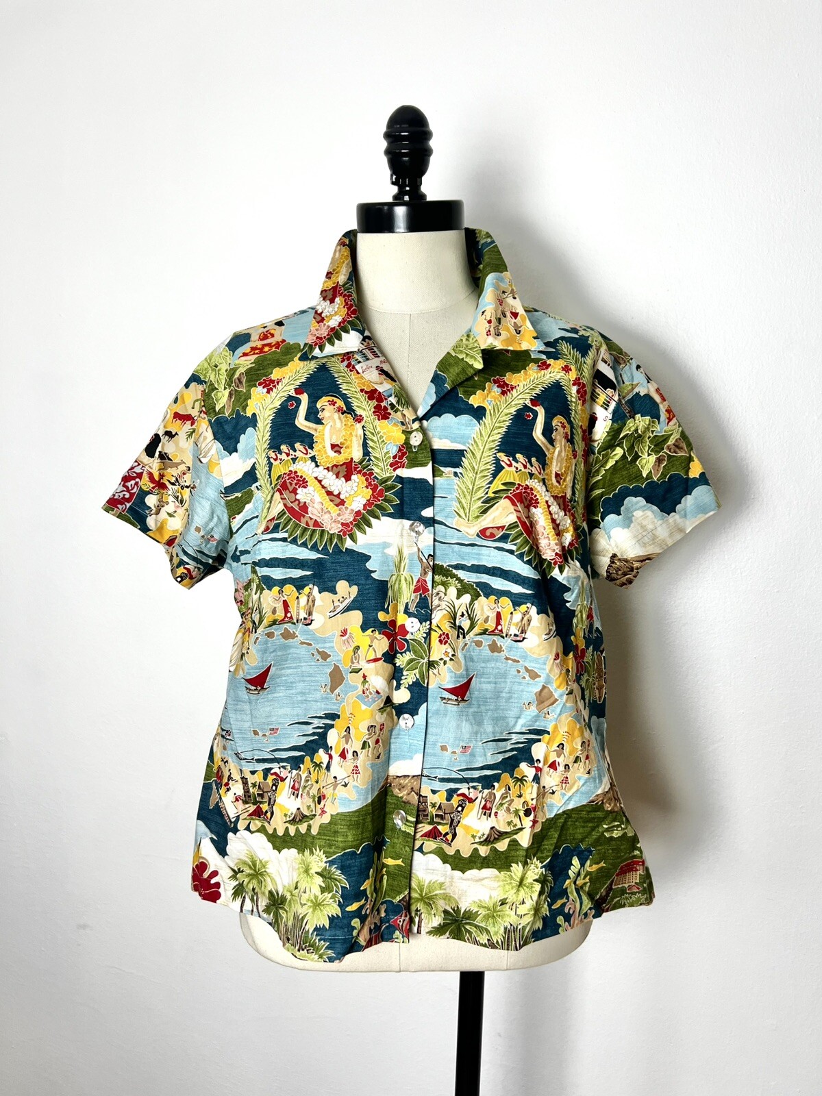 NANI Of HAWAII 90’s 90s Y2K Vintage Hawaiian Tiki Copyright Aloha Blouse Top XL