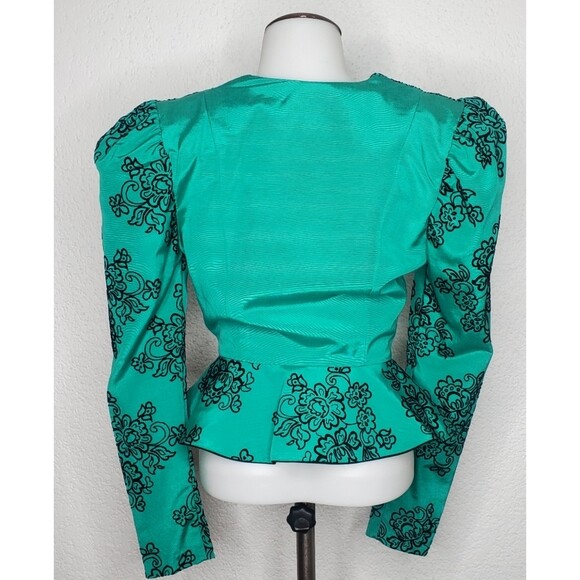 Vintage RARE Turquoise Floral Blazer Top For David Howard Climax Karen Okada