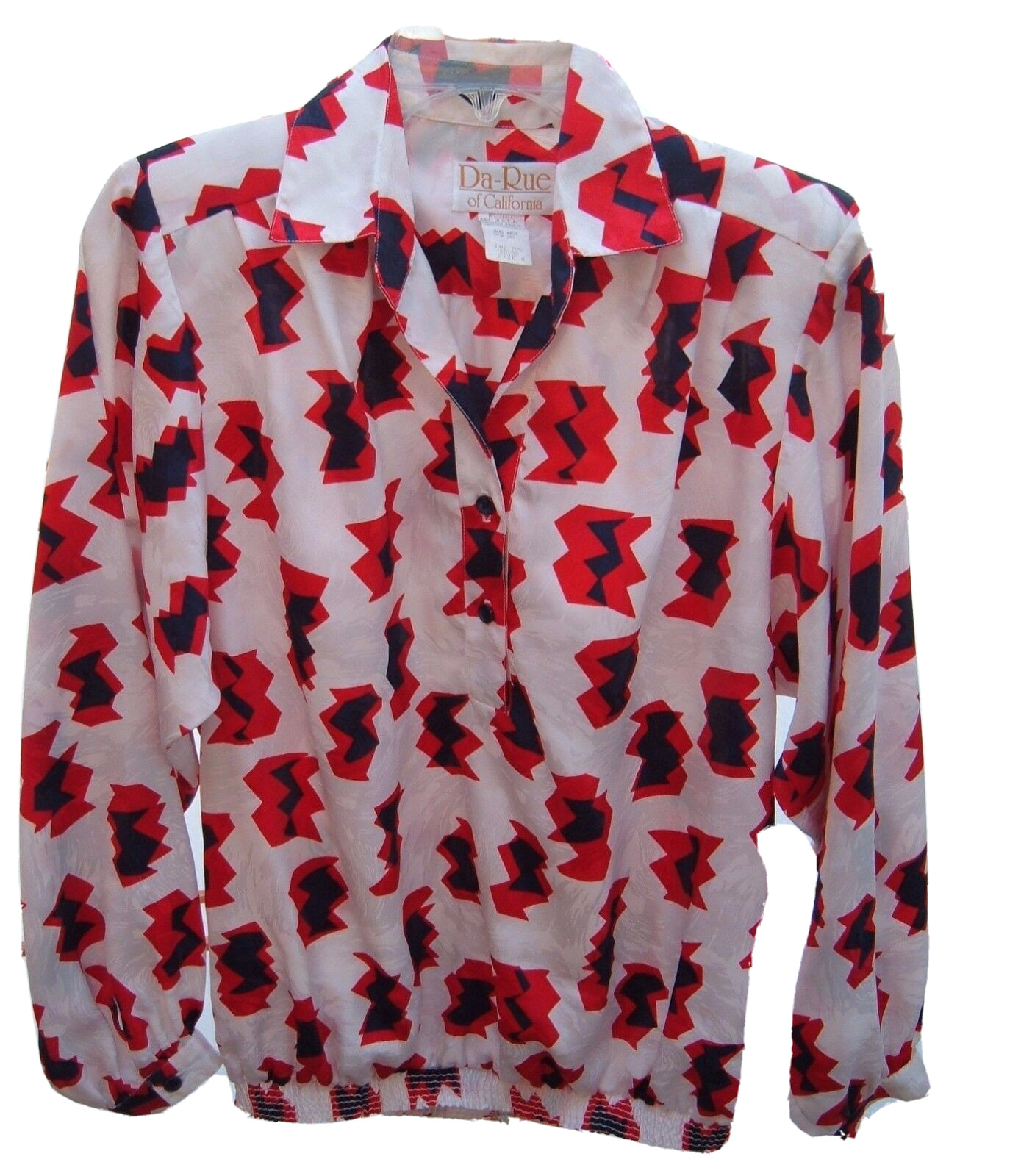 Vtg Top Da Rue Of California Mod Retro Geo polyester Blouse Size 8 band hem