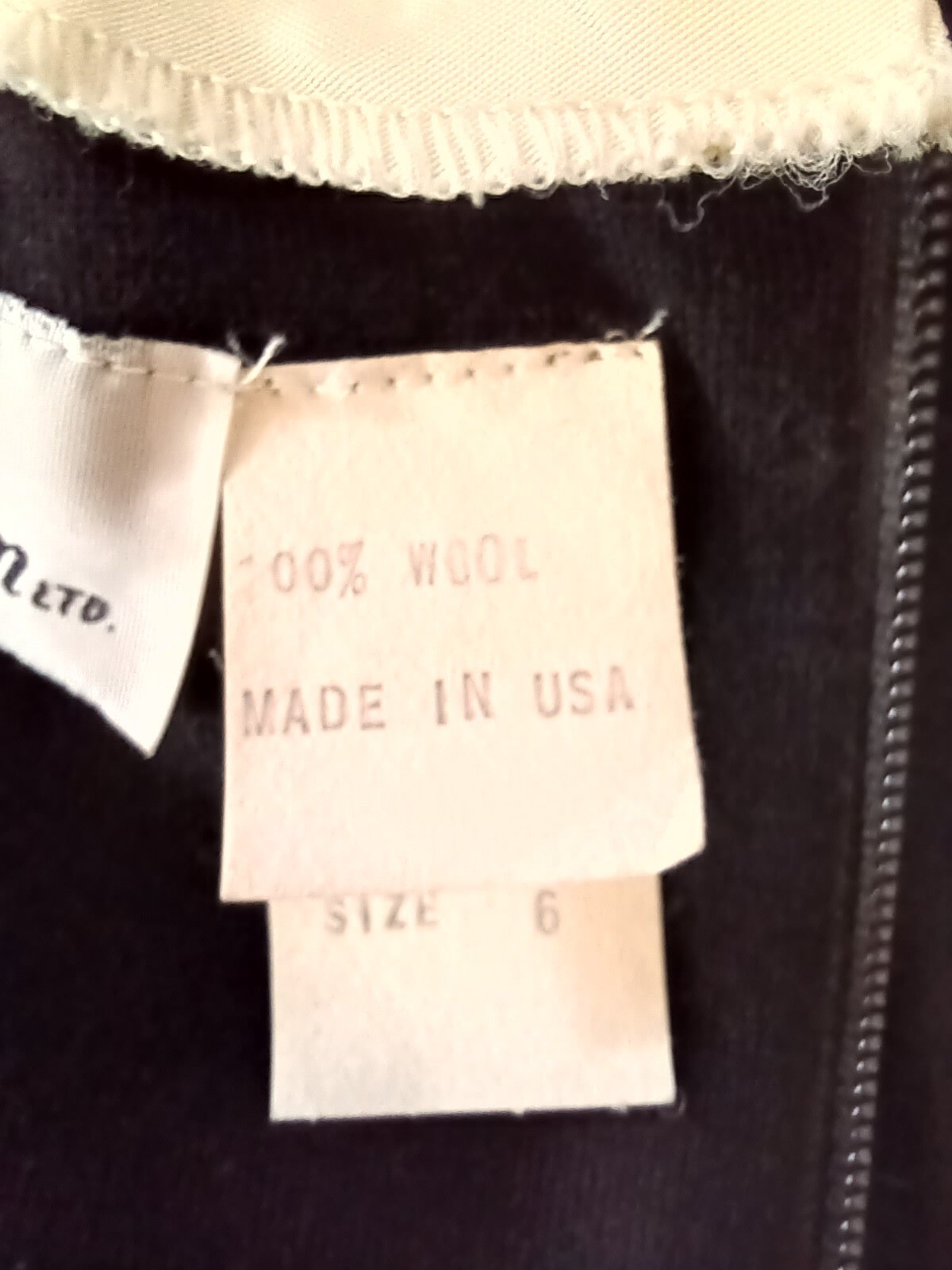 Vtg The Kollection 6 Black Wool Jersey 2 Pc Dress White Collar Wednesday Addams