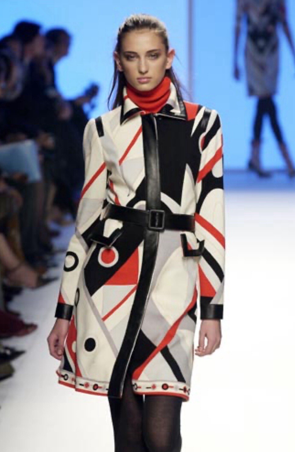 *EMILIO PUCCI* Vintage Runway F/W 2003 Abstract Wool & Leather Belted Coat IT 40